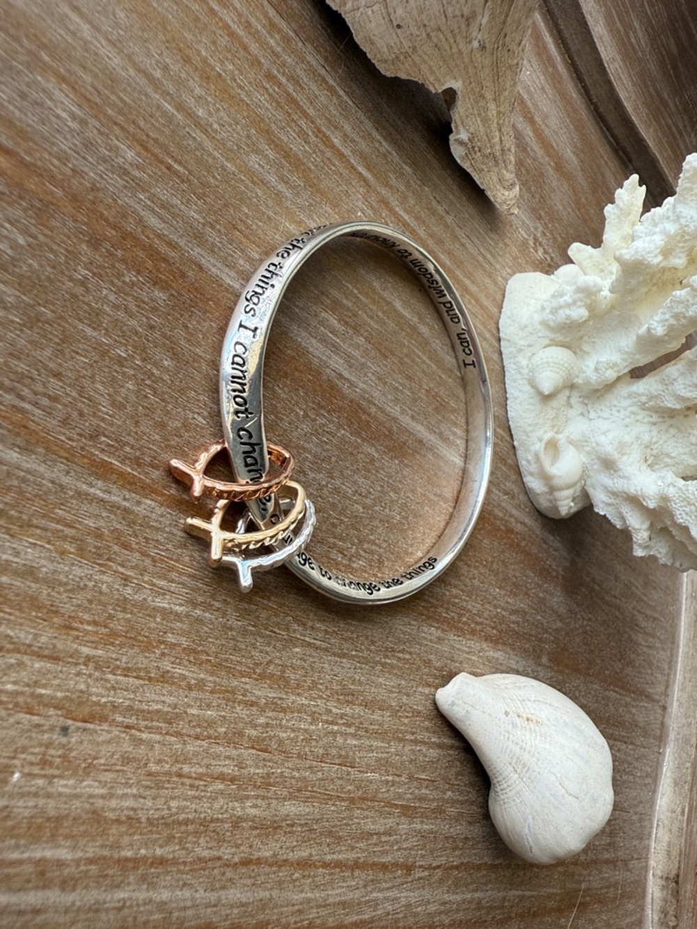 Serenity Prayer Silver and Rose Gold Inspirational Bangle Bracelet - Picture 7 of 7
